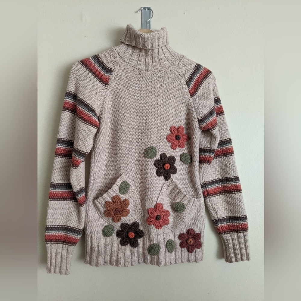 Lanosos chunky floral Turtleneck sweater size small - Picture 11 of 12